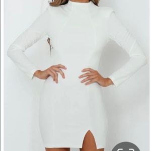 White mock turtle neck dress